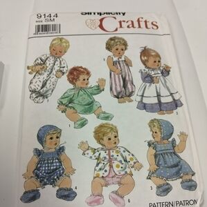 Simplicity Sewing Pattern 9144 Baby Doll Clothes for 13-14 Inch Baby Dolls